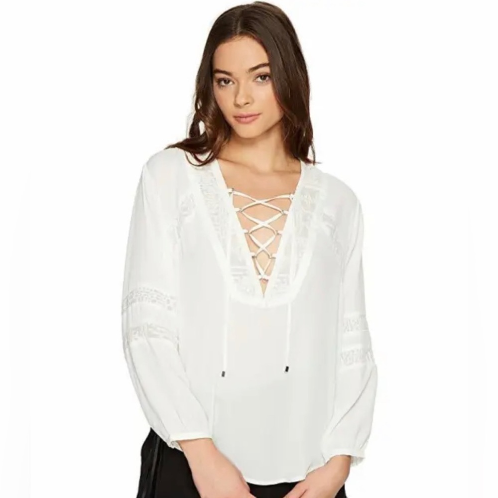 DOLCE Vita Ellis Lace Paneled Blouse White Boho Romantic Peasant Top - Picture 5 of 5
